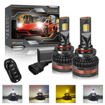 2pcs/Pack 60W 8000LM 6000K Three Color Remote Control Car LED Headlight Bulb, 9005, 9006, H1, H4, H7, H11