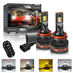 2pcs/Pack 60W 8000LM 6000K Three Color Remote Control Car LED Headlight Bulb, 9005, 9006, H1, H4, H7, H11