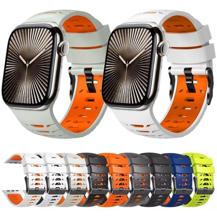 สายรัดนาฬิกาซิลิโคนสองสีรูปทรงสี่เหลี่ยมคางหมู สำหรับ Apple Watch ขนาด 46 มม. / 49 มม. / 45 มม. / 44 มม.