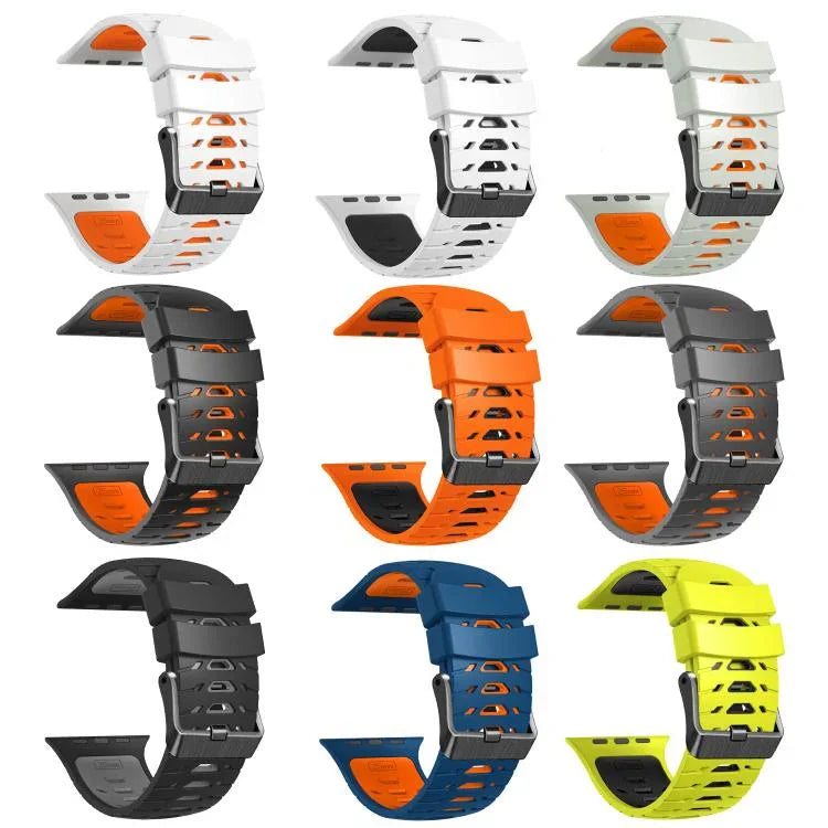 สายรัดนาฬิกาซิลิโคนสองสีรูปทรงสี่เหลี่ยมคางหมู สำหรับ Apple Watch ขนาด 46 มม. / 49 มม. / 45 มม. / 44 มม.