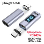 อะแดปเตอร์ดูดแม่เหล็ก Type-C ตัวผู้เป็นตัวเมีย PD240W 80Gbps 60K, หัวตรง, หัวงอ