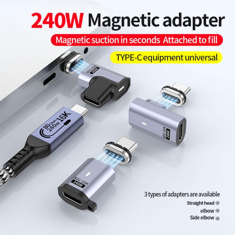 Type-C Male to Female PD240W 80Gbps 60K Magnetic Suction Adapter, Straight Head, Elbow Head, Side Elbow