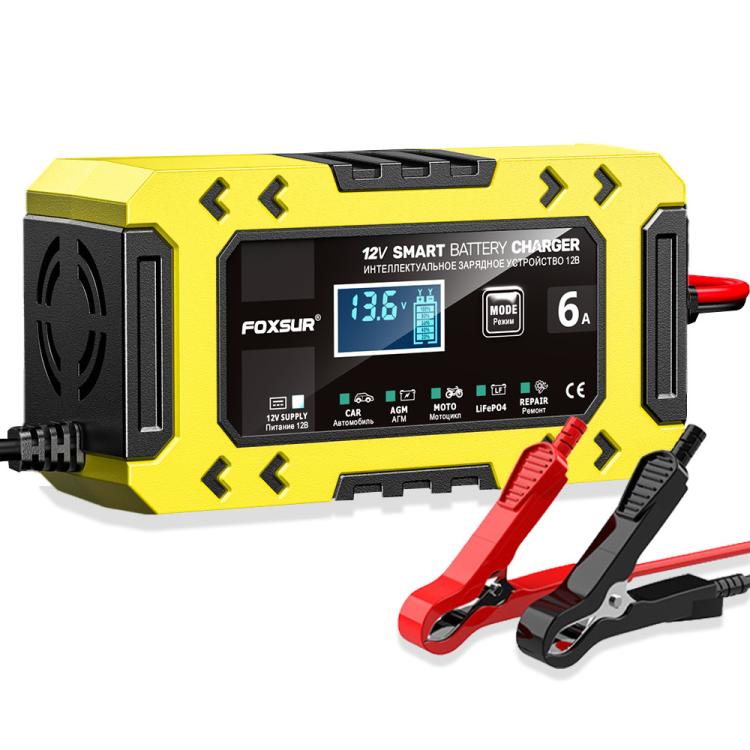 FOXSUR FBC1206F 12V 6A Car Motorcycle Battery Charger Smart Repair Multi-function Charger, EU Plug, US Plug, UK Plug, AU Plug