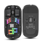 HXSJ T200 เมาส์ไร้สาย RGB โปร่งใส โหมดคู่ 2.4G BT5.0, T200