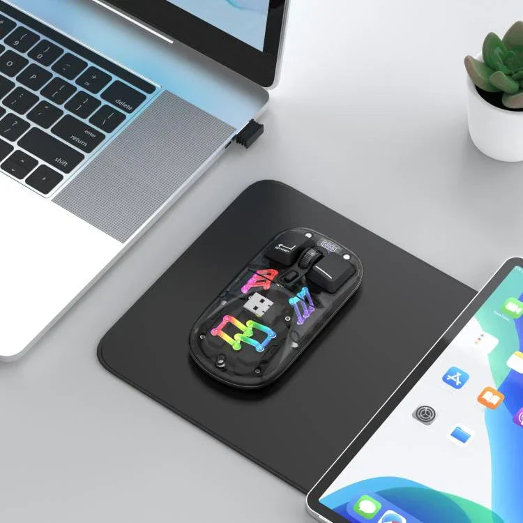 HXSJ T200 เมาส์ไร้สาย RGB โปร่งใส โหมดคู่ 2.4G BT5.0, T200