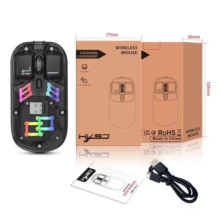 HXSJ T200 เมาส์ไร้สาย RGB โปร่งใส โหมดคู่ 2.4G BT5.0, T200
