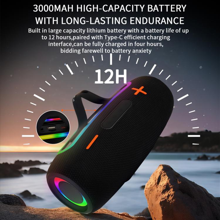 ลำโพงไร้สายพกพากำลัง 20W กันน้ำ IPX6 พร้อมไฟ RGB สำหรับใช้งานกลางแจ้ง ระบบเสียงสเตอริโอพร้อมซับวูฟเฟอร์ PRO9