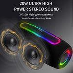 ลำโพงไร้สายพกพากำลัง 20W กันน้ำ IPX6 พร้อมไฟ RGB สำหรับใช้งานกลางแจ้ง ระบบเสียงสเตอริโอพร้อมซับวูฟเฟอร์ PRO9