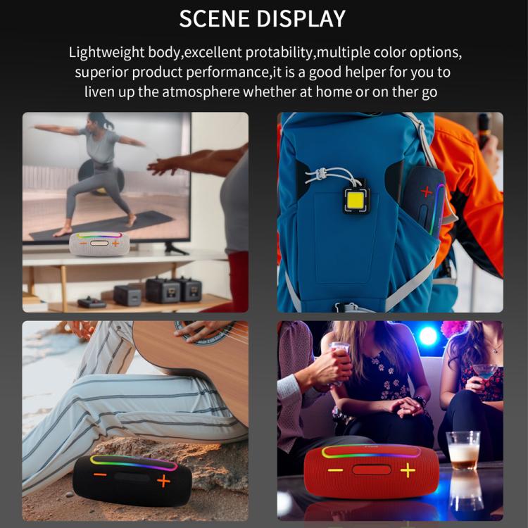 ลำโพงไร้สายพกพากำลัง 20W กันน้ำ IPX6 พร้อมไฟ RGB สำหรับใช้งานกลางแจ้ง ระบบเสียงสเตอริโอพร้อมซับวูฟเฟอร์ PRO9