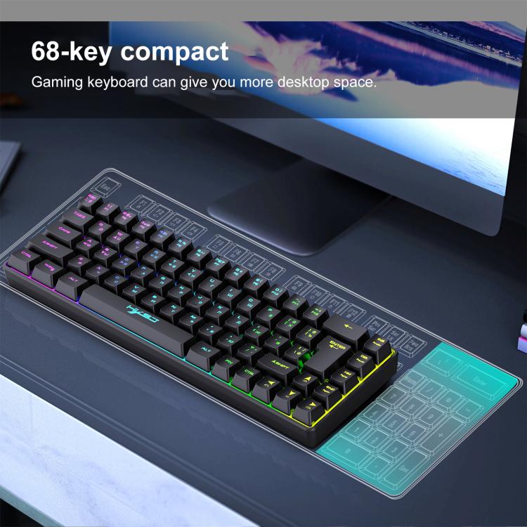 HXSJ V200 Russian Version Wired RGB Backlit Mechanical Keyboard 68 Key Caps, Cable Length: 1.7m, V200 Russian Version White
