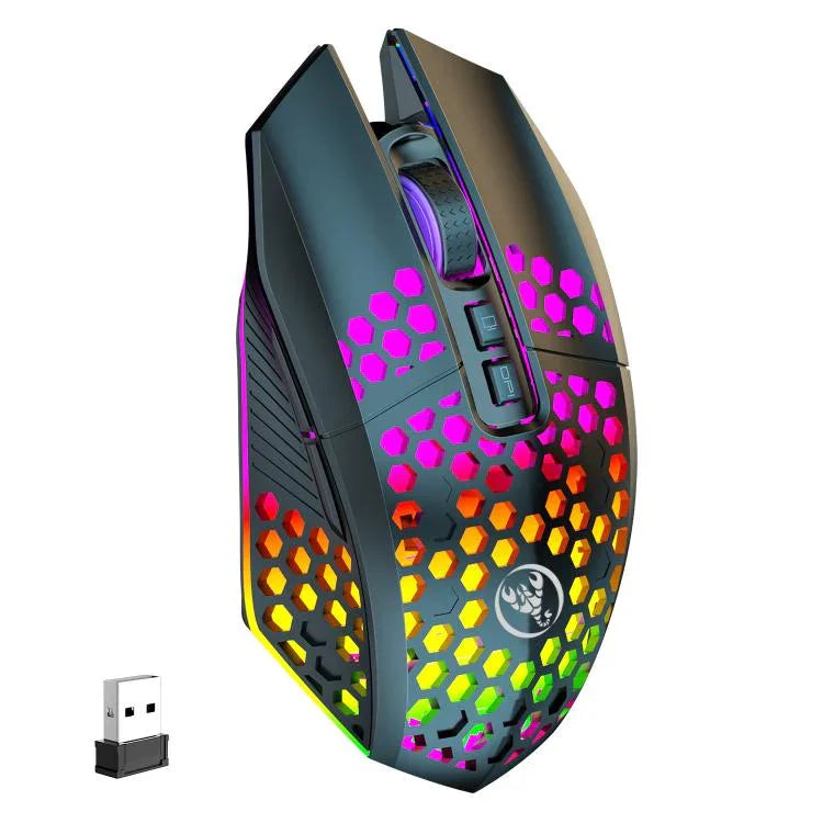 เมาส์ HXSJ T500 รูพรุน 2.4G พร้อมไฟแบ็คไลท์ เมาส์ไร้สายชาร์จไฟได้