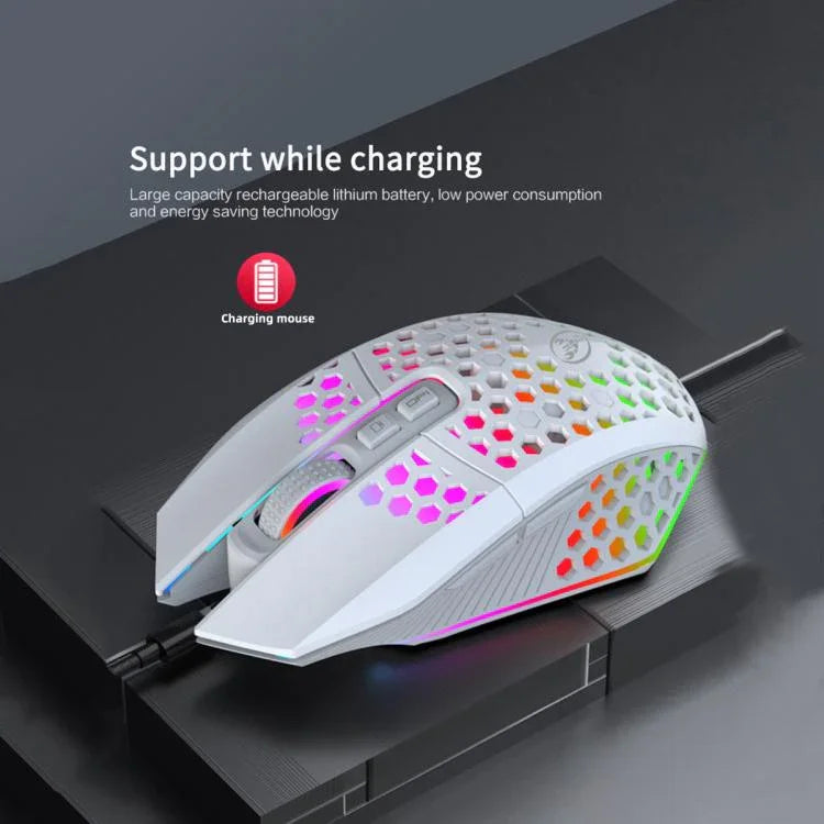 เมาส์ HXSJ T500 รูพรุน 2.4G พร้อมไฟแบ็คไลท์ เมาส์ไร้สายชาร์จไฟได้