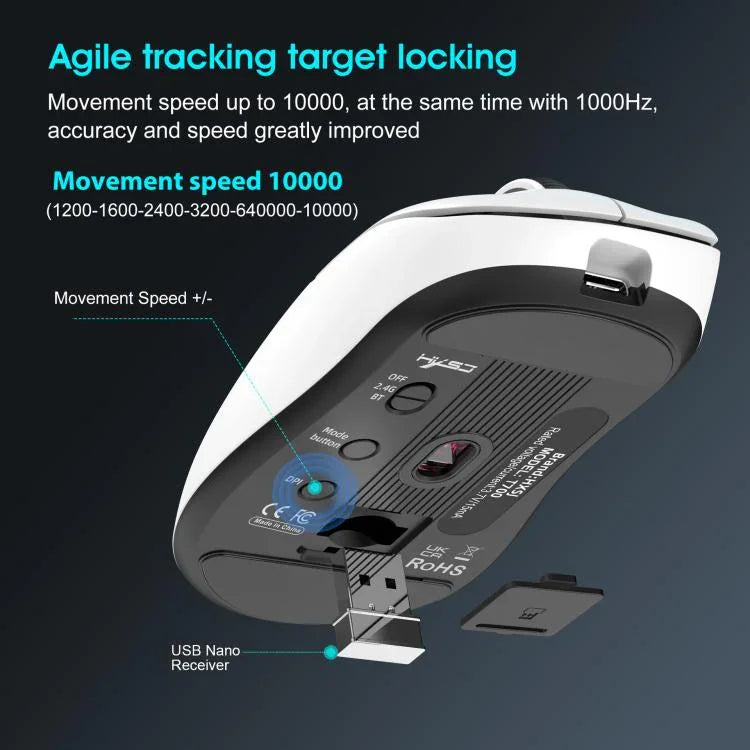 เมาส์ไร้สาย HXSJ T700 แบบ Tri-mode น้ำหนักเบา