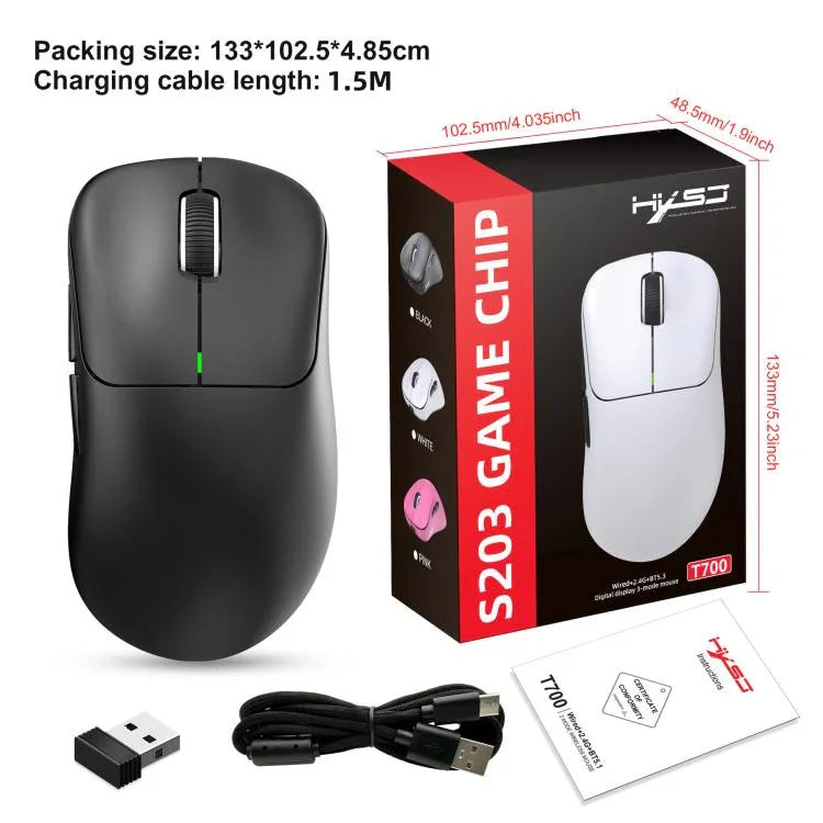 เมาส์ไร้สาย HXSJ T700 แบบ Tri-mode น้ำหนักเบา