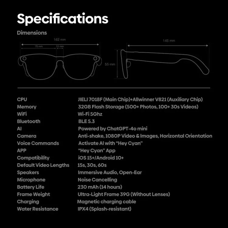 Zeblaze Eyewear แว่นตาถ่ายภาพ AI เสียงเปิดหู ผู้ช่วย AI