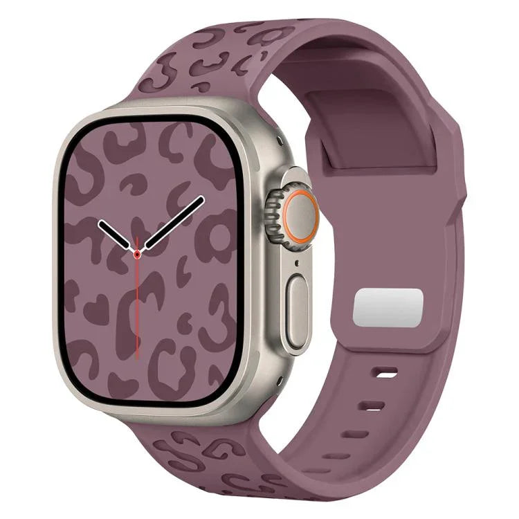 สายรัดนาฬิกาซิลิโคนหัวเข็มขัดเว้าลายเสือดาว สำหรับ Apple Watch ขนาด 46 มม. / 49 มม. / 45 มม. / 44 มม. สำหรับ Apple Watch ขนาด 42 มม. / 41 มม. / 40 มม. / 38 มม.
