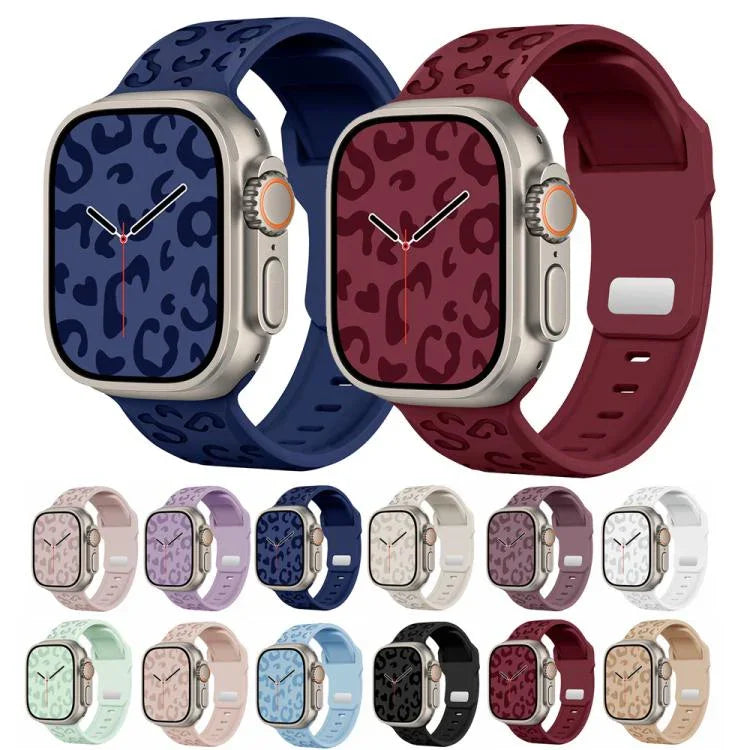 สายรัดนาฬิกาซิลิโคนหัวเข็มขัดเว้าลายเสือดาว สำหรับ Apple Watch ขนาด 46 มม. / 49 มม. / 45 มม. / 44 มม. สำหรับ Apple Watch ขนาด 42 มม. / 41 มม. / 40 มม. / 38 มม.