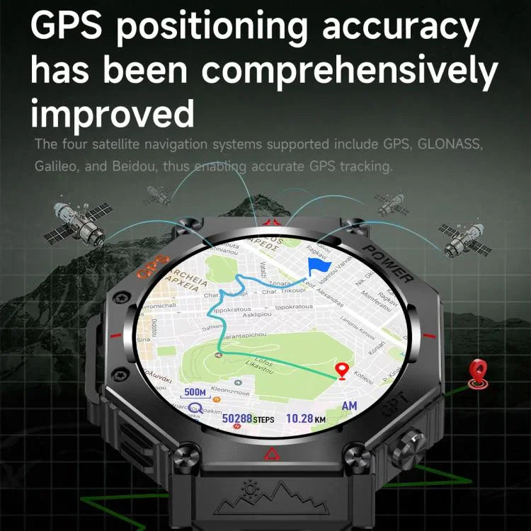 KC91 นาฬิกาสมาร์ท GPS กลางแจ้งหน้าจอ IPS 1.39 นิ้ว กันน้ำ 3ATM พร้อมไฟฉาย