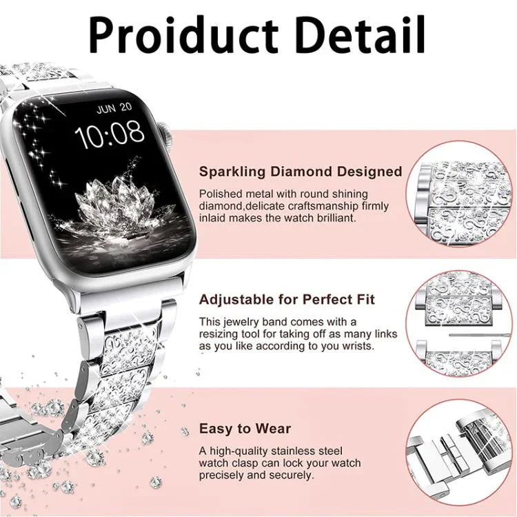สายรัดนาฬิกาสแตนเลสสตีลเครื่องประดับเพชร xDfind สำหรับ Apple Watch ขนาด 42 / 44 / 45 / 46 / 49 มม. สำหรับ Apple Watch ขนาด 38 / 40 / 41 / S10 42 มม.