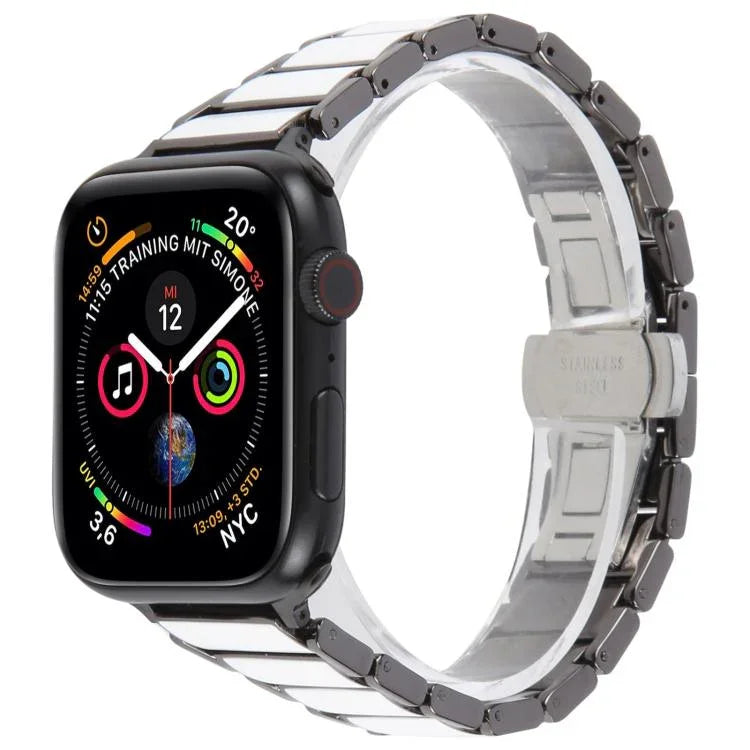 สายรัดนาฬิกาเหล็กเซรามิกสามเม็ดขนาด 18 มม. สำหรับ Apple Watch ขนาด 46 มม. / 49 มม. / 45 มม. / 44 มม. สำหรับ Apple Watch ขนาด 42 มม. / 41 มม. / 40 มม. / 38 มม.