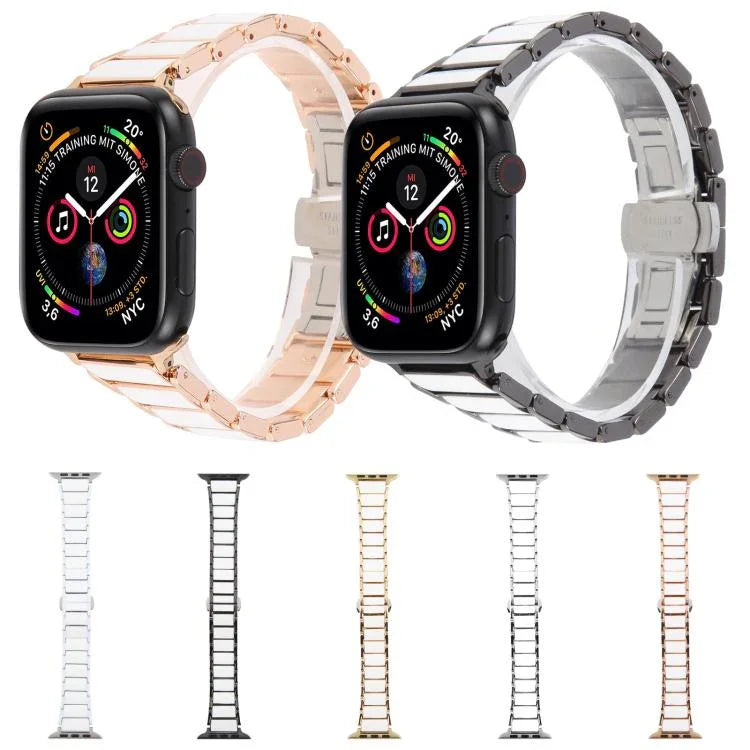 สายรัดนาฬิกาเหล็กเซรามิกสามเม็ดขนาด 18 มม. สำหรับ Apple Watch ขนาด 46 มม. / 49 มม. / 45 มม. / 44 มม. สำหรับ Apple Watch ขนาด 42 มม. / 41 มม. / 40 มม. / 38 มม.