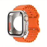 สายรัดนาฬิกาซิลิโคนแบบหัวเข็มขัดผีเสื้อพร้อมเคส PC แบบฟิล์มบูรณาการ สำหรับ Apple Watch Series 44mm, สำหรับ Apple Watch Series 40mm, สำหรับ Apple Watch Series 10 / 11 46mm, สำหรับ Apple Watch Series 10 / 11 42mm, สำหรับ Apple Watch Series 45mm