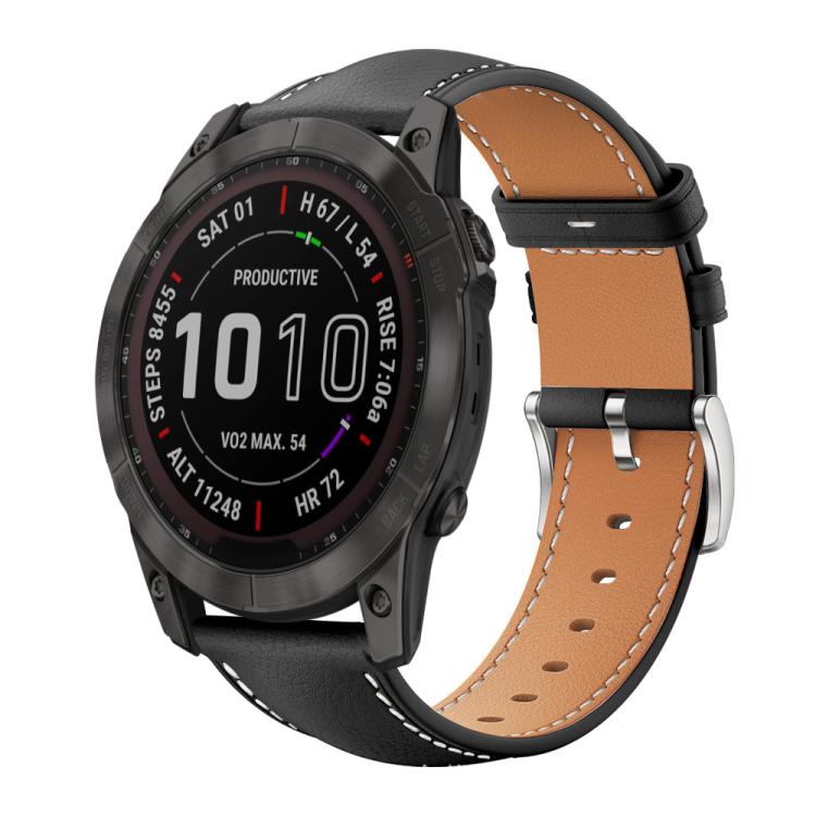 xDfind Flat Head Black Shark Fine Grain Leather Watch Band, For Garmin Fenix 8/7/6/5 22mm 20mm, For Garmin Fenix 8/7X/6X/5X 26mm 22mm, For Garmin Forerunner 220/735/735XT/230/235 20mm, For Garmin Forerunner 35/30/35j 20mm