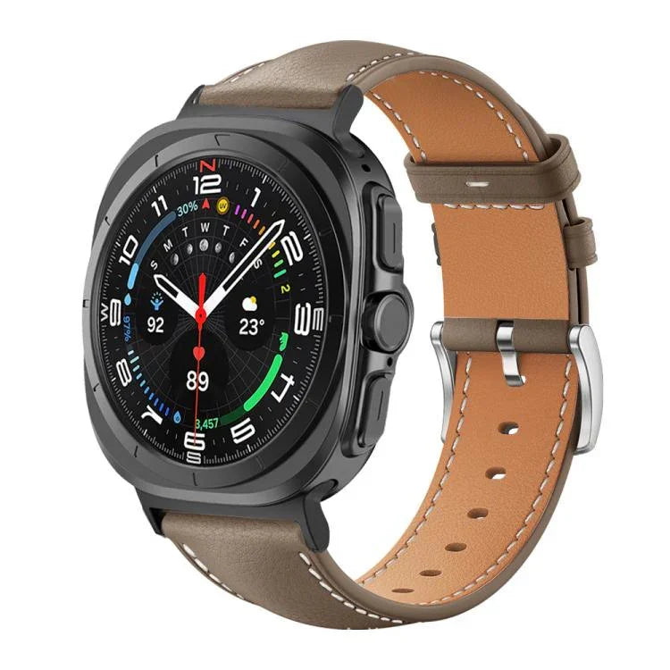 xDfind Flat Head Black Shark Fine Grain Leather Watch Band, For Samsung Galaxy Watch Ultra / Ultra 2025, For Samsung Galaxy Watch8 / Watch8 Classic, For Samsung Galaxy Watch7 / FE / 6 / 5 / 4