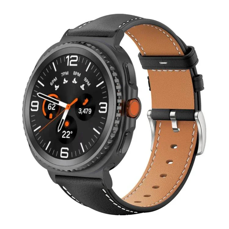 xDfind Flat Head Black Shark Fine Grain Leather Watch Band, For Samsung Galaxy Watch Ultra / Ultra 2025, For Samsung Galaxy Watch8 / Watch8 Classic, For Samsung Galaxy Watch7 / FE / 6 / 5 / 4
