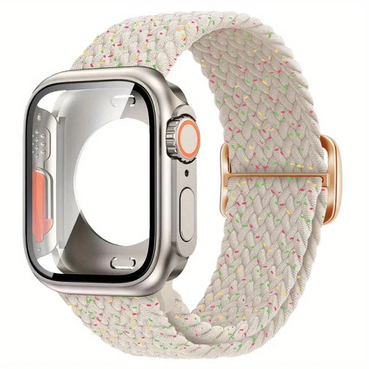 สายรัดนาฬิกาไนลอนหัวเข็มขัดบันไดพร้อมเปลี่ยนฝาครอบ PC ฟิล์ม Ultra 49mm สำหรับ Apple Watch Series 44mm, สำหรับ Apple Watch Series 40mm, สำหรับ Apple Watch Series 10 / 11 46mm, สำหรับ Apple Watch Series 10 / 11 42mm, สำหรับ Apple Watch Series 45mm