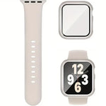 สายรัดนาฬิกาซิลิโคนหัวเข็มขัดหมุดพร้อมเคส PC แบบฟิล์มในตัว สำหรับ Apple Watch Series 44mm, สำหรับ Apple Watch Series 40mm, สำหรับ Apple Watch Series 10 / 11 46mm, สำหรับ Apple Watch Series 10 / 11 42mm, สำหรับ Apple Watch Ultra 3 / 2 / 1 49mm