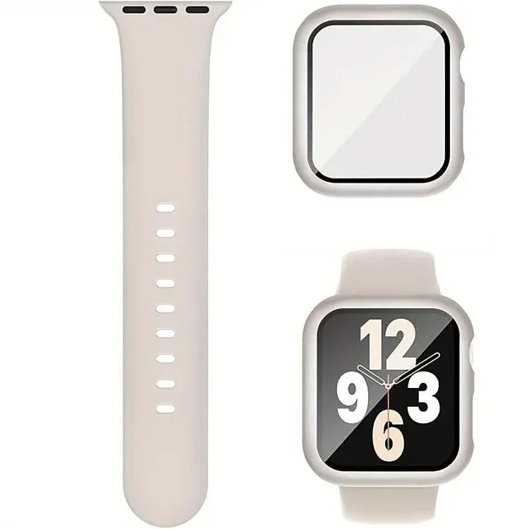 สายรัดนาฬิกาซิลิโคนหัวเข็มขัดหมุดพร้อมเคส PC แบบฟิล์มในตัว สำหรับ Apple Watch Series 44mm, สำหรับ Apple Watch Series 40mm, สำหรับ Apple Watch Series 10 / 11 46mm, สำหรับ Apple Watch Series 10 / 11 42mm, สำหรับ Apple Watch Ultra 3 / 2 / 1 49mm