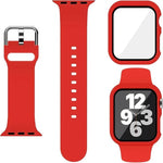 สายรัดนาฬิกาซิลิโคนหัวเข็มขัดหมุดพร้อมเคส PC แบบฟิล์มในตัว สำหรับ Apple Watch Series 44mm, สำหรับ Apple Watch Series 40mm, สำหรับ Apple Watch Series 10 / 11 46mm, สำหรับ Apple Watch Series 10 / 11 42mm, สำหรับ Apple Watch Ultra 3 / 2 / 1 49mm