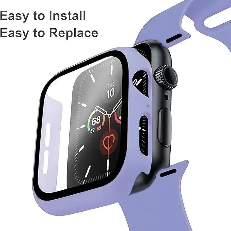 สายรัดนาฬิกาซิลิโคนหัวเข็มขัดหมุดพร้อมเคส PC แบบฟิล์มในตัว สำหรับ Apple Watch Series 44mm, สำหรับ Apple Watch Series 40mm, สำหรับ Apple Watch Series 10 / 11 46mm, สำหรับ Apple Watch Series 10 / 11 42mm, สำหรับ Apple Watch Ultra 3 / 2 / 1 49mm