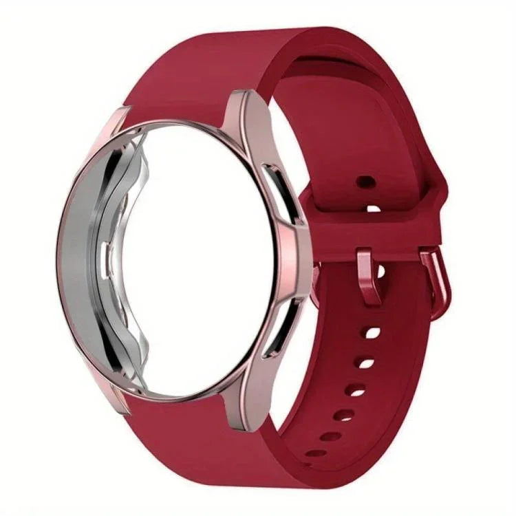 สายรัดนาฬิกาซิลิโคนพร้อมเคส TPU สำหรับ Samsung Galaxy Watch 7 44mm, สำหรับ Samsung Galaxy Watch 7 40mm, สำหรับ Samsung Galaxy Watch 4 Classic 46mm, สำหรับ Samsung Galaxy Watch 4 Classic 42mm