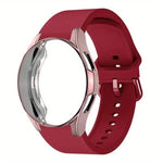 สายรัดนาฬิกาซิลิโคนพร้อมเคส TPU สำหรับ Samsung Galaxy Watch 7 44mm, สำหรับ Samsung Galaxy Watch 7 40mm, สำหรับ Samsung Galaxy Watch 4 Classic 46mm, สำหรับ Samsung Galaxy Watch 4 Classic 42mm