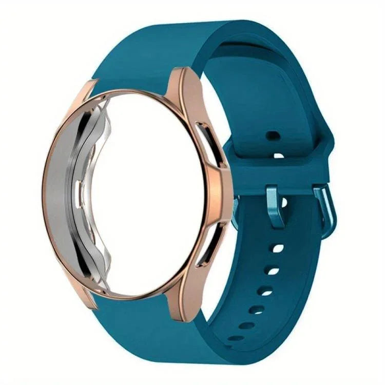 สายรัดนาฬิกาซิลิโคนพร้อมเคส TPU สำหรับ Samsung Galaxy Watch 7 44mm, สำหรับ Samsung Galaxy Watch 7 40mm, สำหรับ Samsung Galaxy Watch 4 Classic 46mm, สำหรับ Samsung Galaxy Watch 4 Classic 42mm