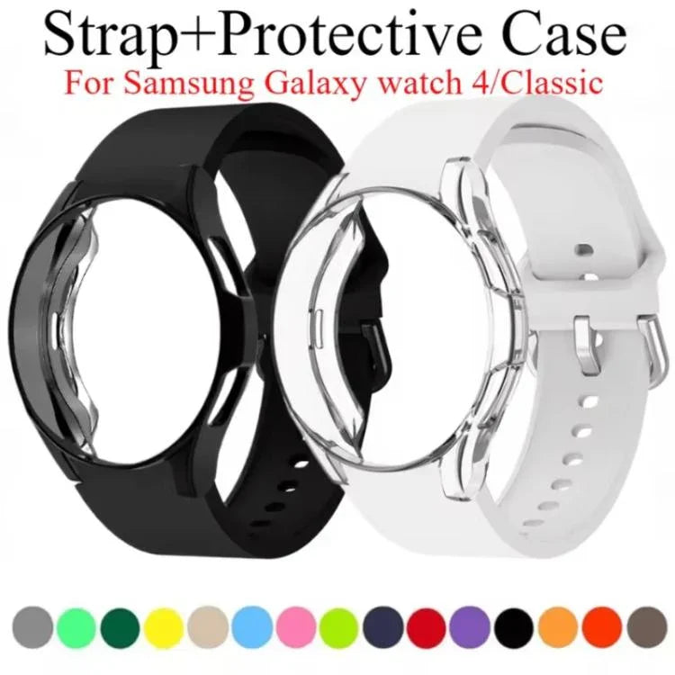 สายรัดนาฬิกาซิลิโคนพร้อมเคส TPU สำหรับ Samsung Galaxy Watch 7 44mm, สำหรับ Samsung Galaxy Watch 7 40mm, สำหรับ Samsung Galaxy Watch 4 Classic 46mm, สำหรับ Samsung Galaxy Watch 4 Classic 42mm