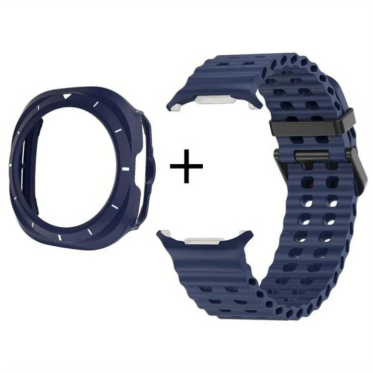 สายรัดนาฬิกาซิลิโคนรูคู่สองแถวพร้อมเคส TPU สำหรับ Samsung Galaxy Watch Ultra 47mm / Ultra 2025