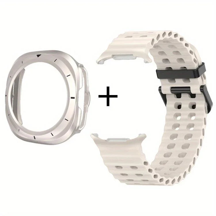 สายรัดนาฬิกาซิลิโคนรูคู่สองแถวพร้อมเคส TPU สำหรับ Samsung Galaxy Watch Ultra 47mm / Ultra 2025