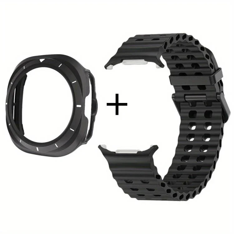 สายรัดนาฬิกาซิลิโคนรูคู่สองแถวพร้อมเคส TPU สำหรับ Samsung Galaxy Watch Ultra 47mm / Ultra 2025