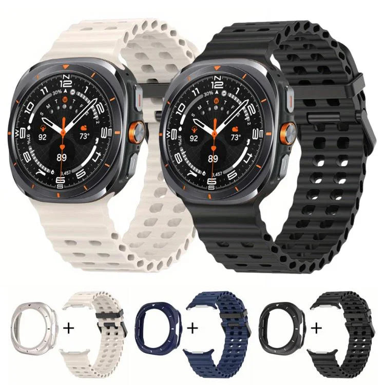 สายรัดนาฬิกาซิลิโคนรูคู่สองแถวพร้อมเคส TPU สำหรับ Samsung Galaxy Watch Ultra 47mm / Ultra 2025