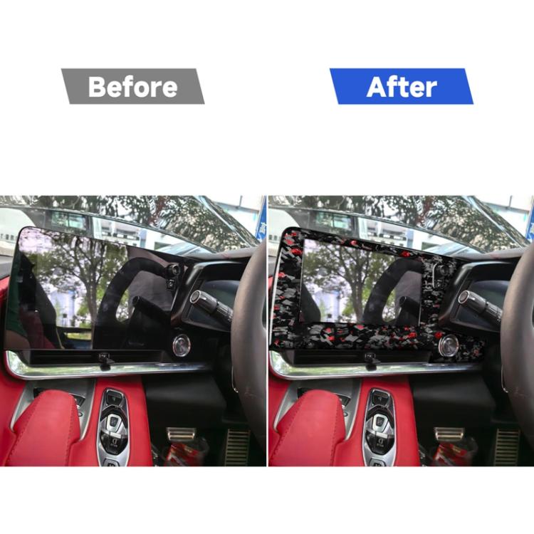 Forged Gold Foil Carbon Fiber Car Central Control Screen Frame Decorative Sticker for Chevrolet Corvette C8 2020-, Right Driver, Central Control Screen Frame, Right Driver