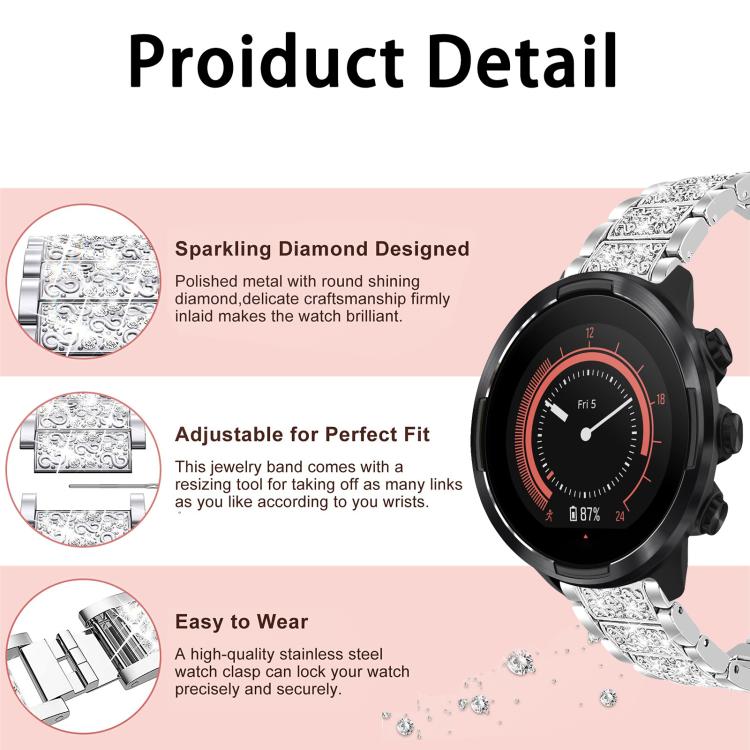 xDfind Diamond Jewelry Stainless Steel Watch Band, For Suunto 9 / 9 Baro / D5 / Core / 7 22mm