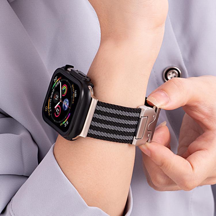 สายรัดนาฬิกาไนลอนถักสามเส้นพร้อมหัวเข็มขัดร่ม xDfind สำหรับ Apple Watch 42 / 44 / 45 / 46 / 49 มม. สำหรับ Apple Watch 38 / 40 / 41 / S10 42 มม.