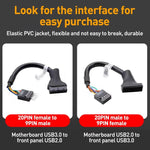 สายอะแดปเตอร์ USB3.0 เมนบอร์ดคอมพิวเตอร์ 2 ชิ้น, 20 พิน ตัวผู้เป็น 9 พิน ตัวเมีย, 9 พิน ตัวผู้เป็น 20 พิน ตัวเมีย