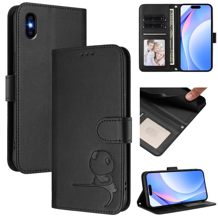 กระเป๋าโทรศัพท์หนังลายปั๊มหมีแพนด้าพร้อม RFID และสายคล้อง สำหรับ iPhone 11 Pro Max, สำหรับ iPhone 11, สำหรับ iPhone 11 Pro, สำหรับ iPhone X / XS, สำหรับ iPhone XR, สำหรับ iPhone XS Max, สำหรับ iPhone 8 Plus / 7 Plus