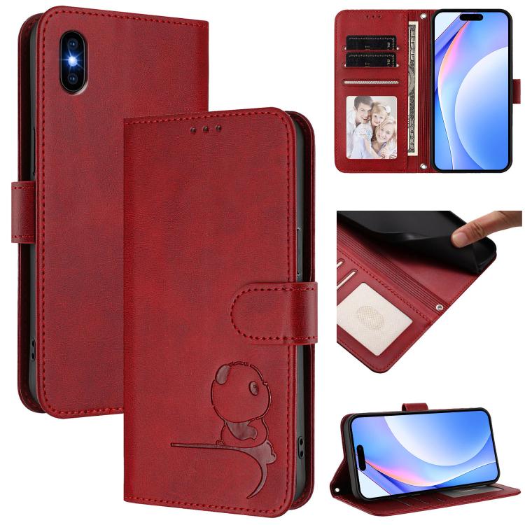 กระเป๋าโทรศัพท์หนังลายปั๊มหมีแพนด้าพร้อม RFID และสายคล้อง สำหรับ iPhone 11 Pro Max, สำหรับ iPhone 11, สำหรับ iPhone 11 Pro, สำหรับ iPhone X / XS, สำหรับ iPhone XR, สำหรับ iPhone XS Max, สำหรับ iPhone 8 Plus / 7 Plus