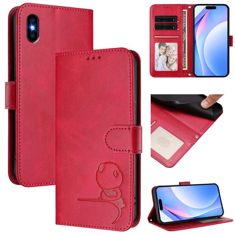 กระเป๋าโทรศัพท์หนังลายปั๊มหมีแพนด้าพร้อม RFID และสายคล้อง สำหรับ iPhone 11 Pro Max, สำหรับ iPhone 11, สำหรับ iPhone 11 Pro, สำหรับ iPhone X / XS, สำหรับ iPhone XR, สำหรับ iPhone XS Max, สำหรับ iPhone 8 Plus / 7 Plus