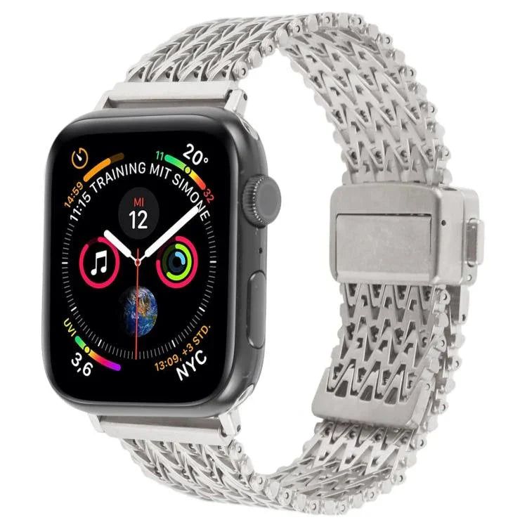 สายรัดนาฬิกาโลหะตาข่ายเหล็กพร้อมหัวเข็มขัดแม่เหล็ก สำหรับ Apple Watch 46 มม. / 49 มม. / 45 มม. / 44 มม. สำหรับ Apple Watch 42 มม. / 41 มม. / 40 มม. / 38 มม.